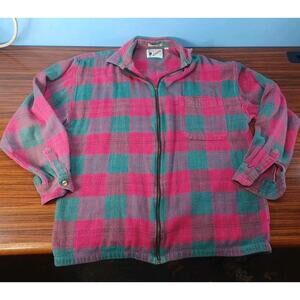 Goouch Red And Green Flannel Zip Up Jacket Checkered Size Large